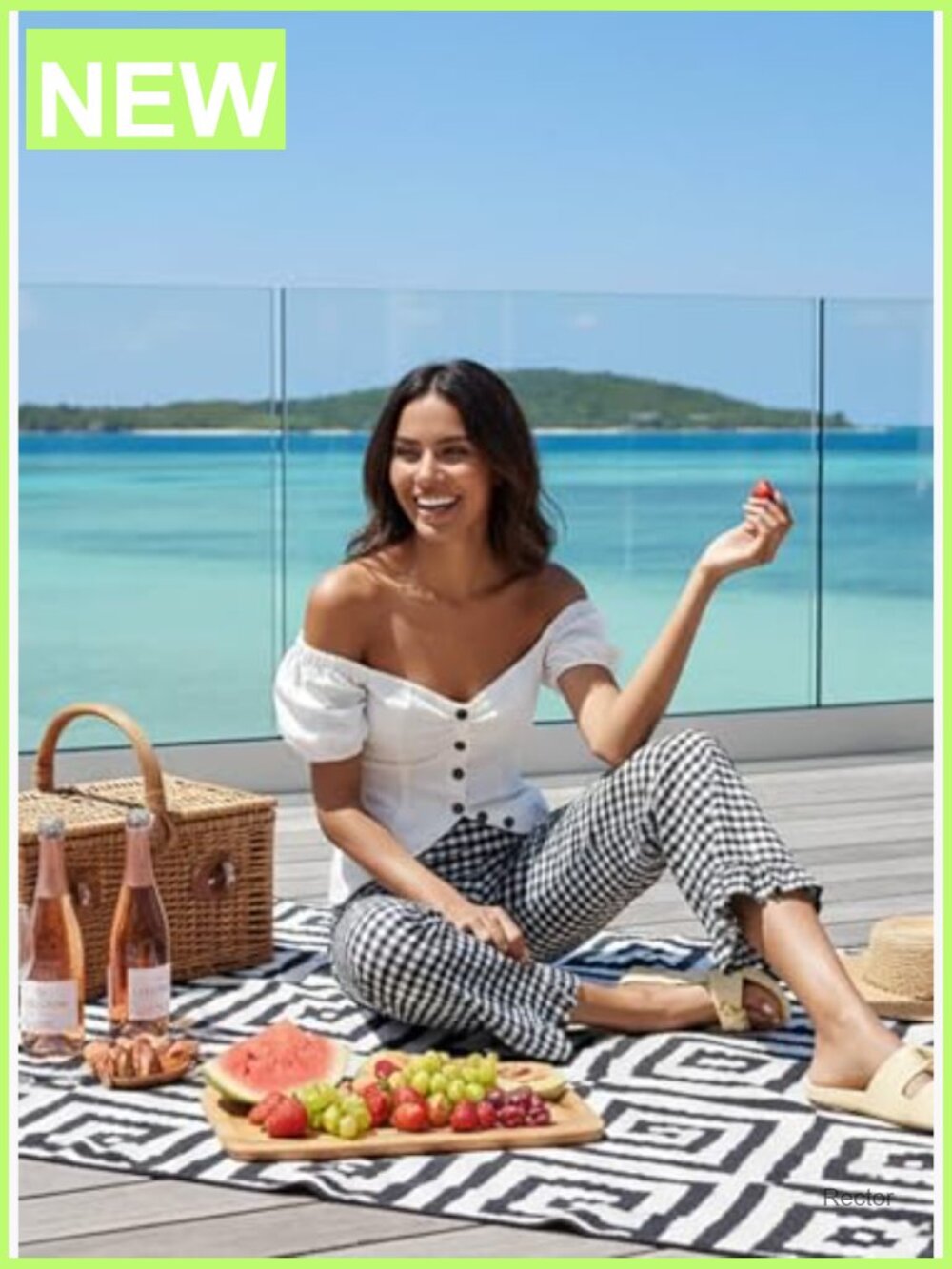 Gingham Straight Leg Cropped Trousers with Pockets - Picture 2 of 6